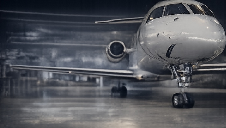 Private jet in a hangar