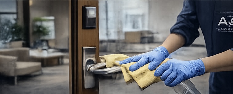 Commercial entry being cleaned